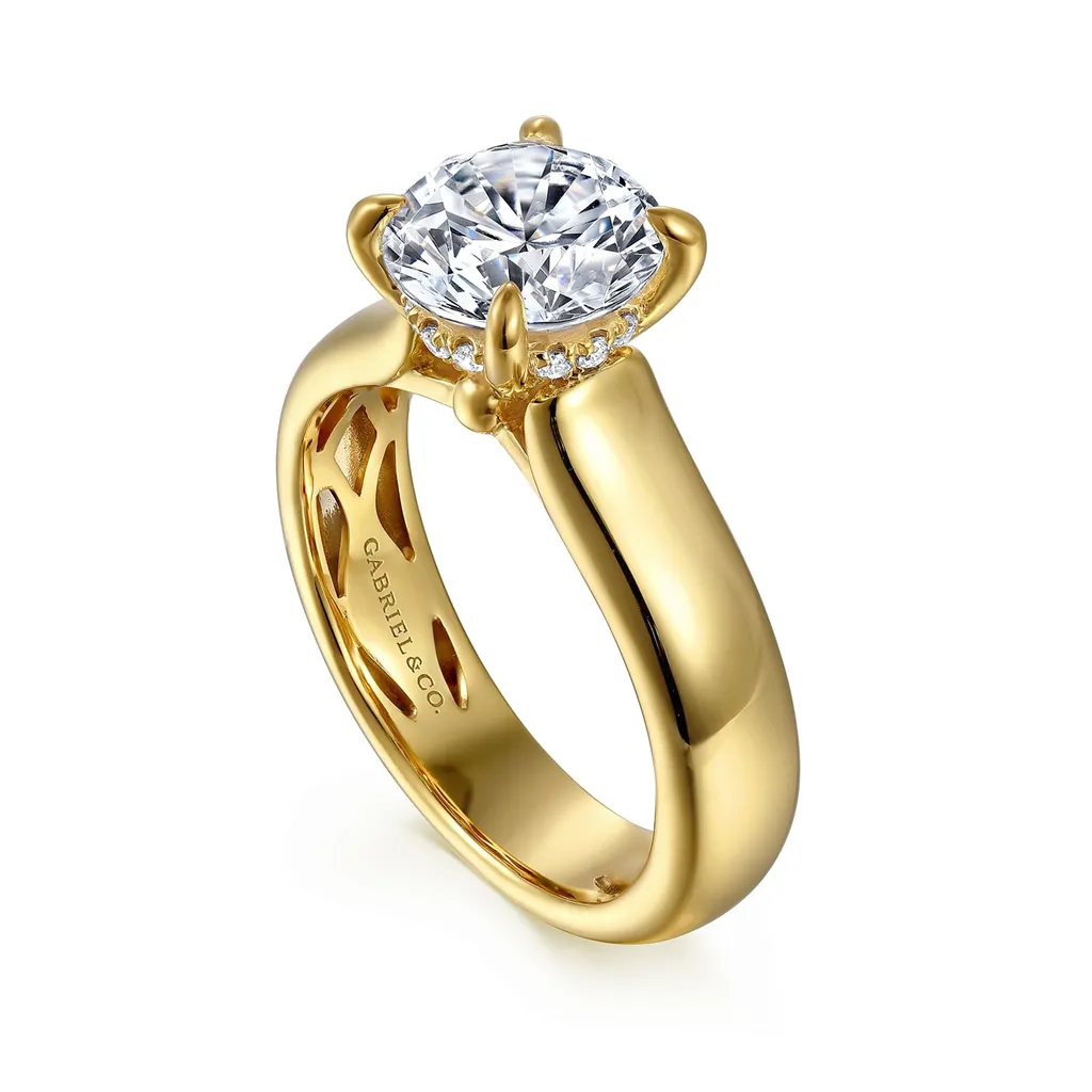 14K Yellow Gold 'Reeve' Hidden Halo Round Natural Diamonds Engagement Ring