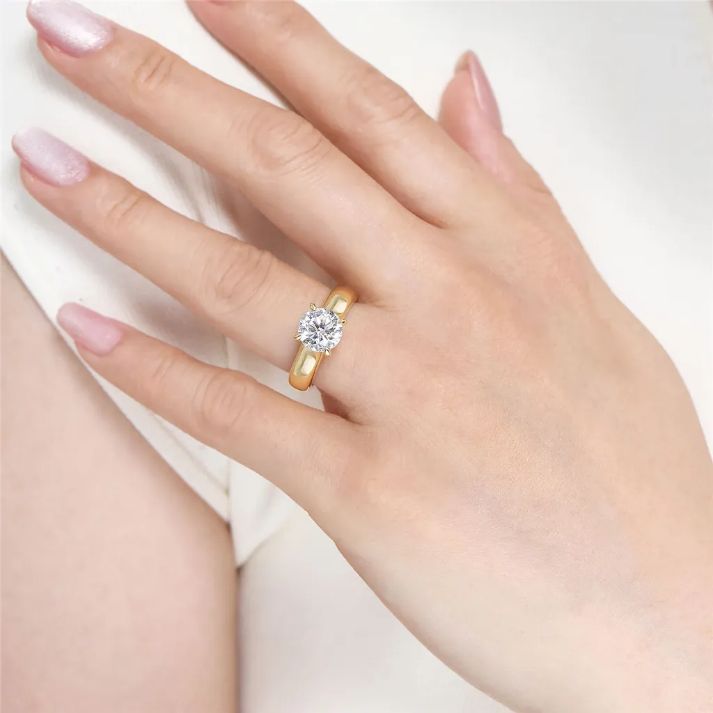 14K Yellow Gold 'Reeve' Hidden Halo Round Natural Diamonds Engagement Ring
