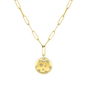 14K Yellow Gold Shell Set Medallion Natural Diamonds Contemporary Necklace