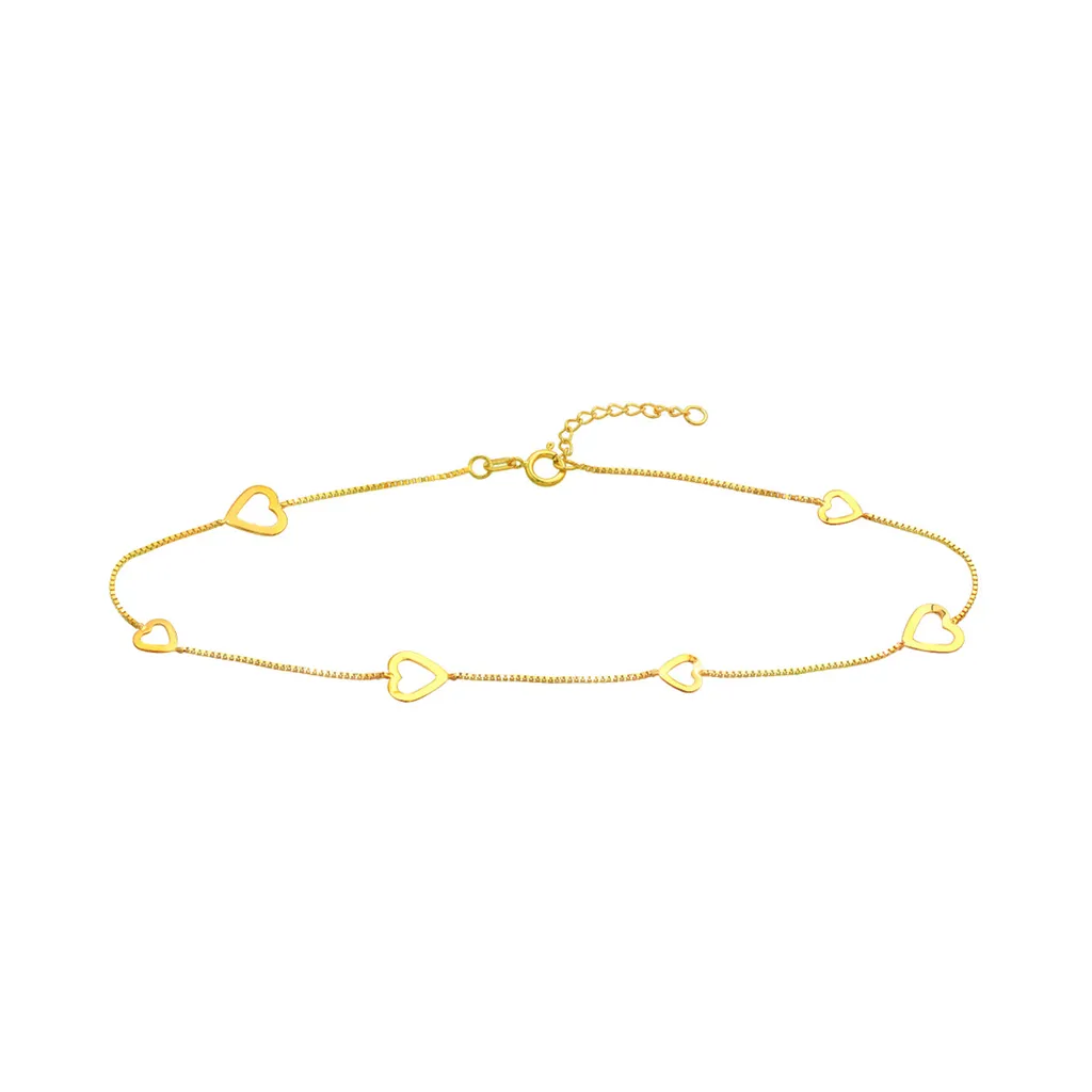 14K Yellow Gold Sideways Open Hearts Anklet