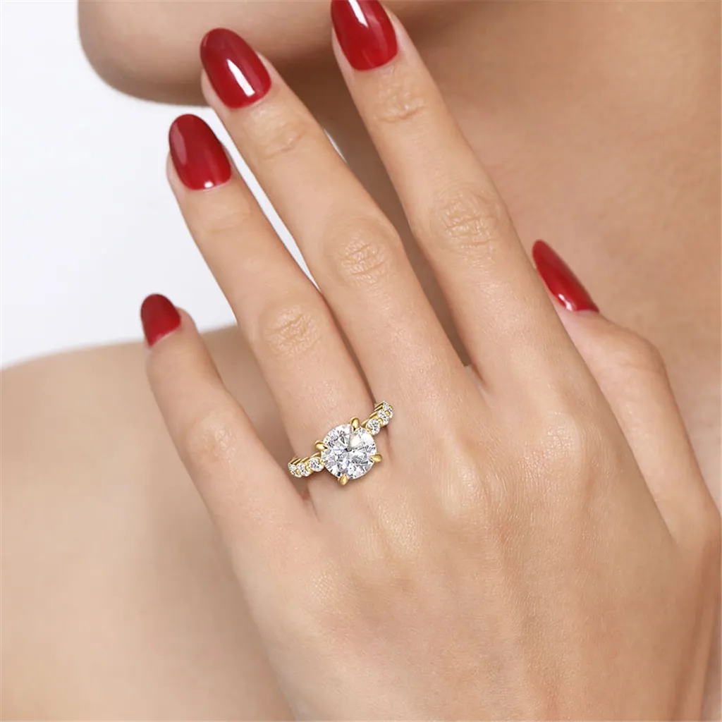 14K Yellow Gold 'Silvey' Classic Round Natural Diamonds Engagement Ring