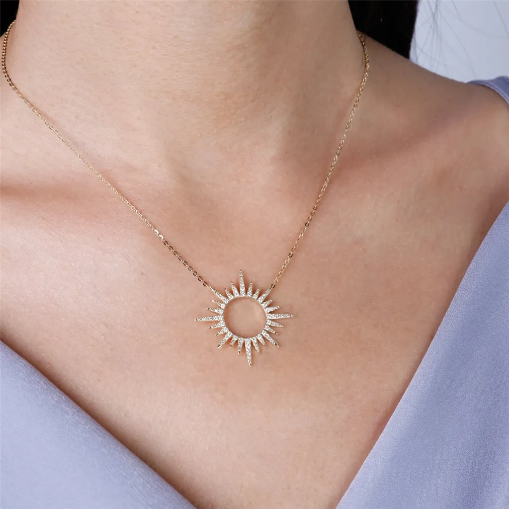 14K Yellow Gold Sunburst Diamond Necklace