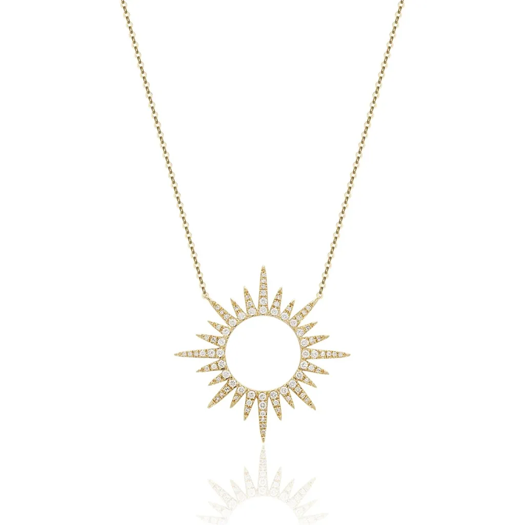 14K Yellow Gold Sunburst Diamond Necklace