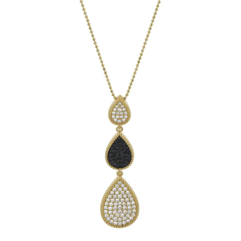 14K Yellow Gold Three Pear Shapes Drop Pendant Diamond Pendant