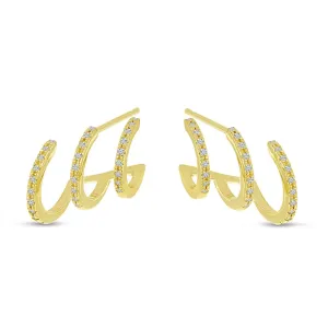 14K Yellow Gold Triple Huggie Natural Diamonds Earrings