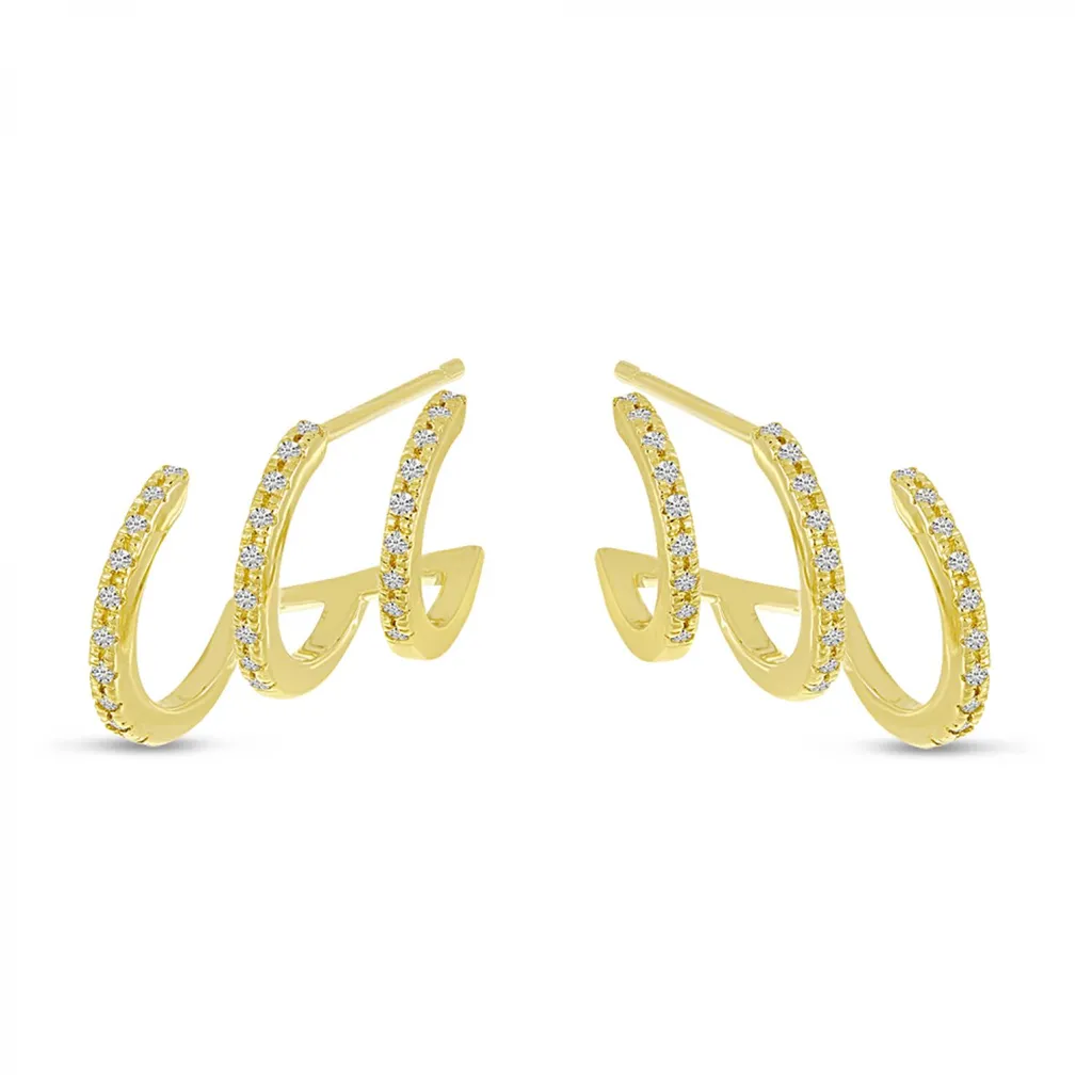 14K Yellow Gold Triple Huggie Natural Diamonds Earrings