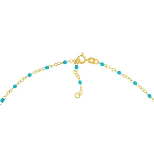 14K Yellow Gold Turquoise Enamel Bead Piatto Chain Bracelet