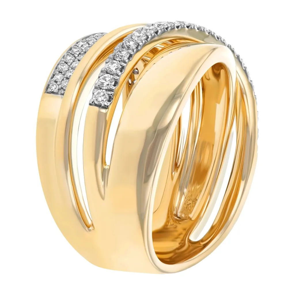 14K Yellow Gold Twisted Natural Diamonds Ring