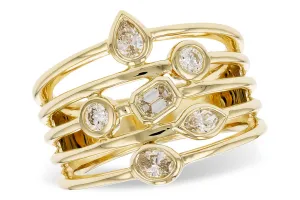 14K Yellow Gold Wide Band Fancy Shapes Diamond Ring