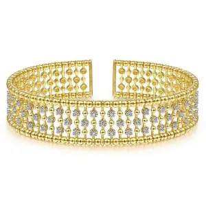 14K Yellow Gold Wide Diamond Cage Cuff Bracelet