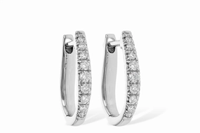 14K White Gold 10Mm Oval Huggie Natural Diamonds Hoop Earrings