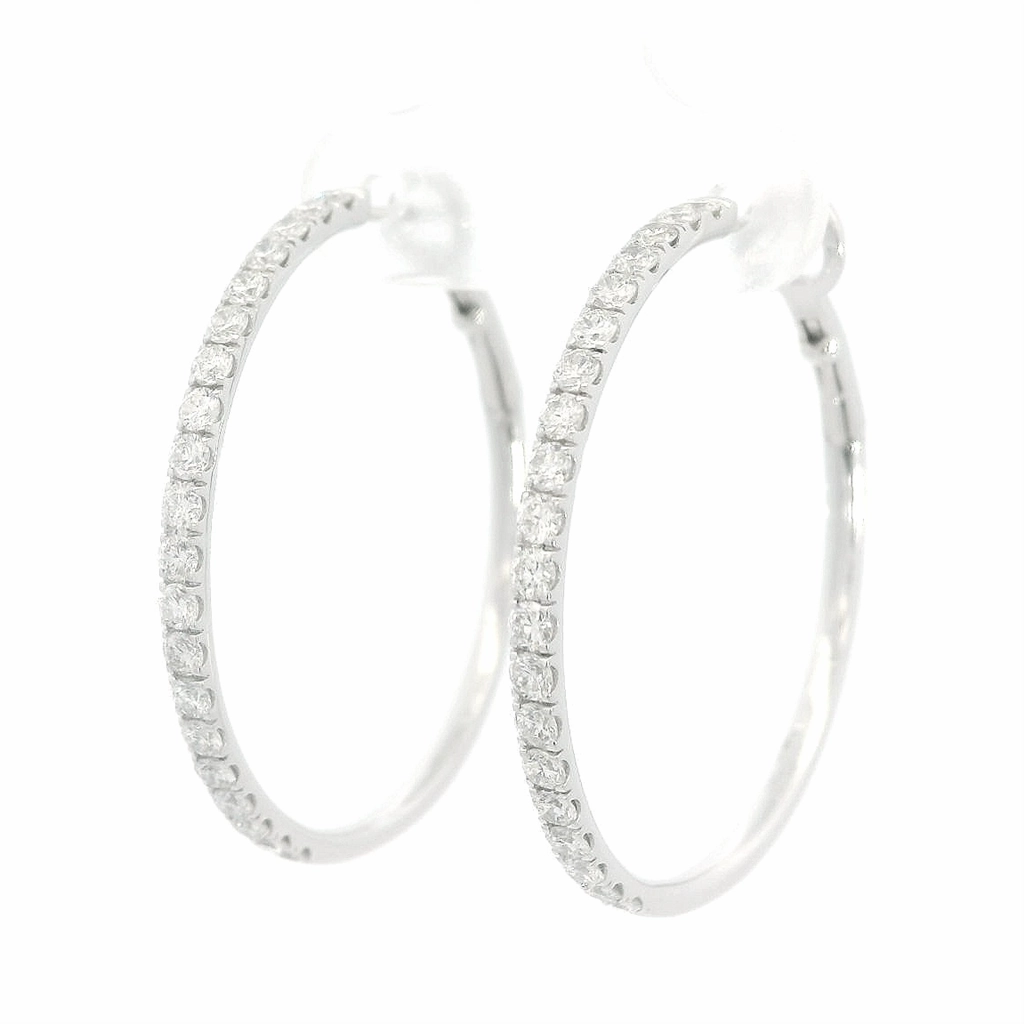 14K White Gold 30mm Round Diamond Hoop Earrings