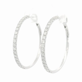 14K White Gold 30mm Round Diamond Hoop Earrings