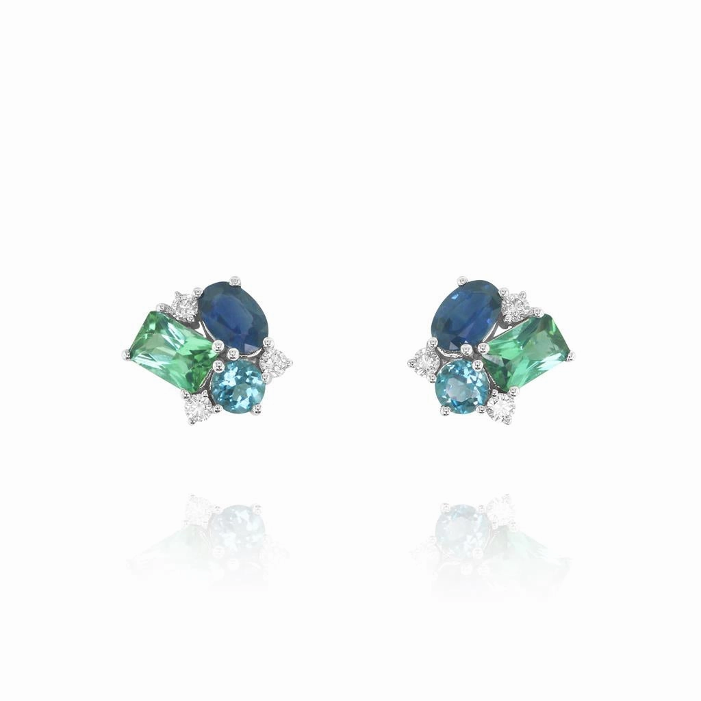 14K White Gold 'Tesserae' Blue Lupin Cluster Earrings