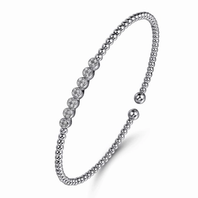 14K White Gold Bujukan Bead and Cluster Diamond Bangle