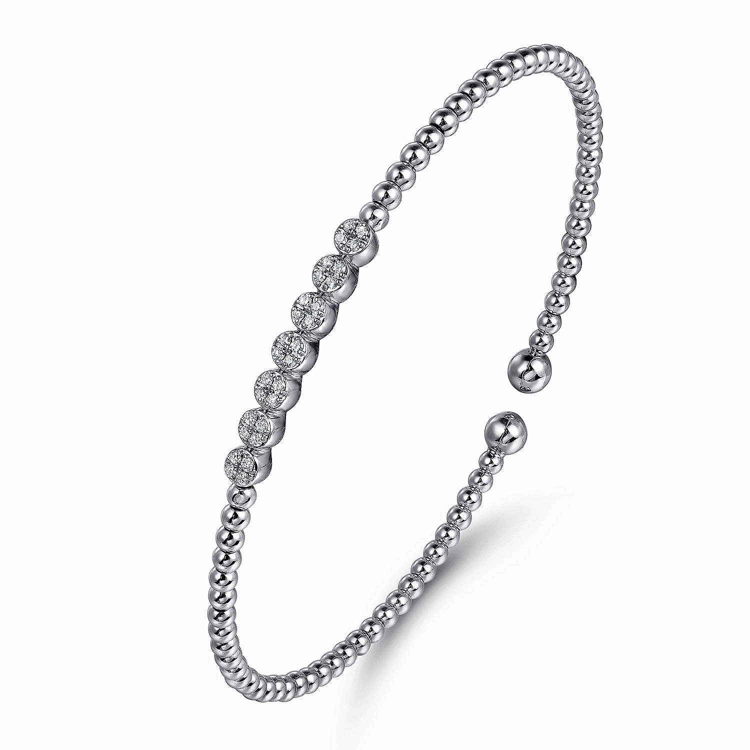 14K White Gold Bujukan Bead and Cluster Diamond Bangle