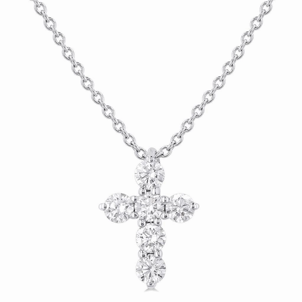 14K White Gold Cross Diamond Pendant Necklace