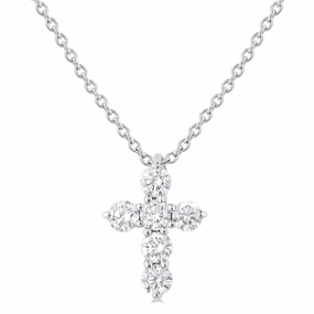 14K White Gold Cross Diamond Pendant Necklace