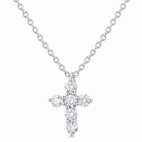 14K White Gold Cross Diamond Pendant Necklace