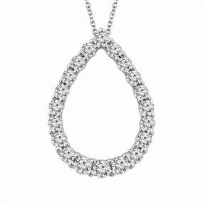 14K White Gold Diamond Pear Pendant Necklace