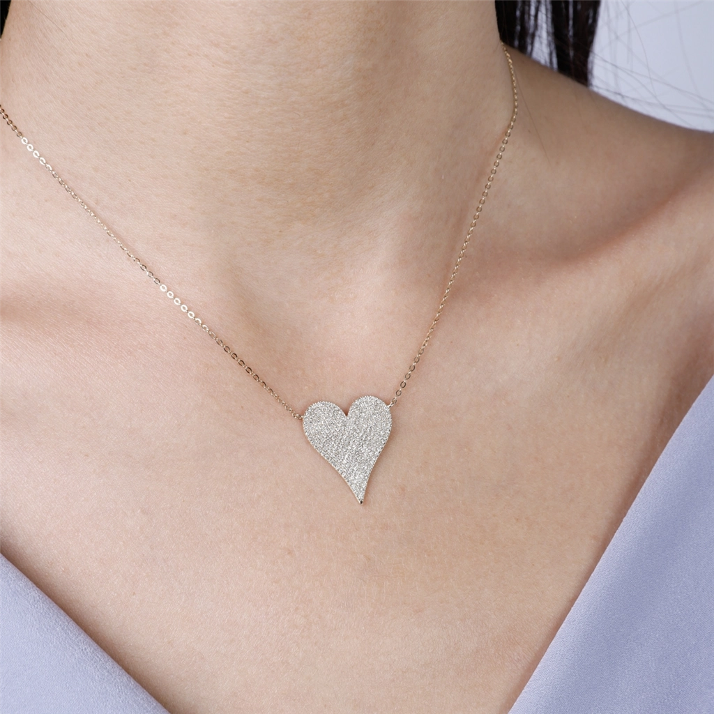 14K White Gold Heart Diamond Necklace