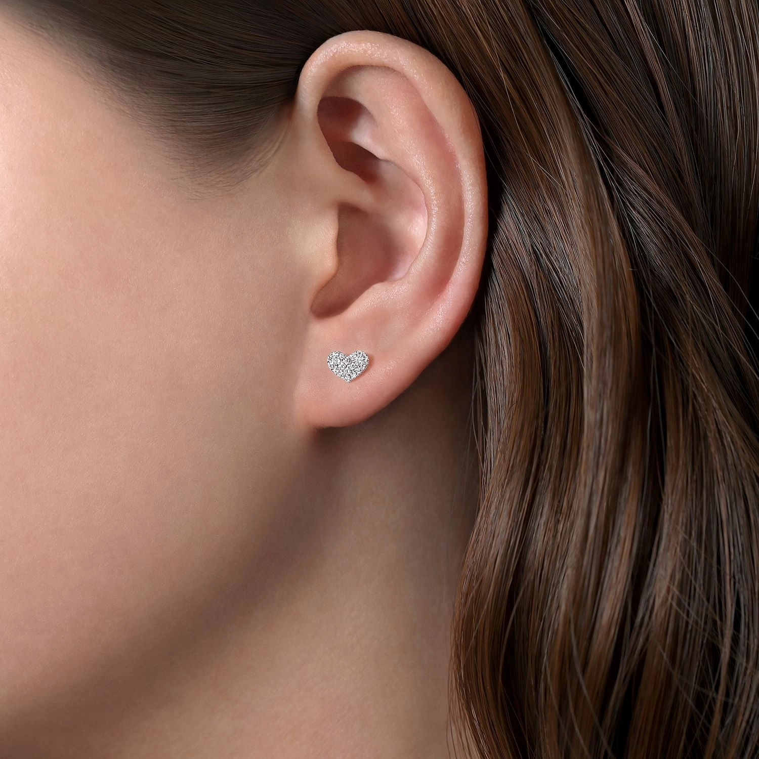 14K White Gold Heart Shaped Pave Diamond Stud Earrings