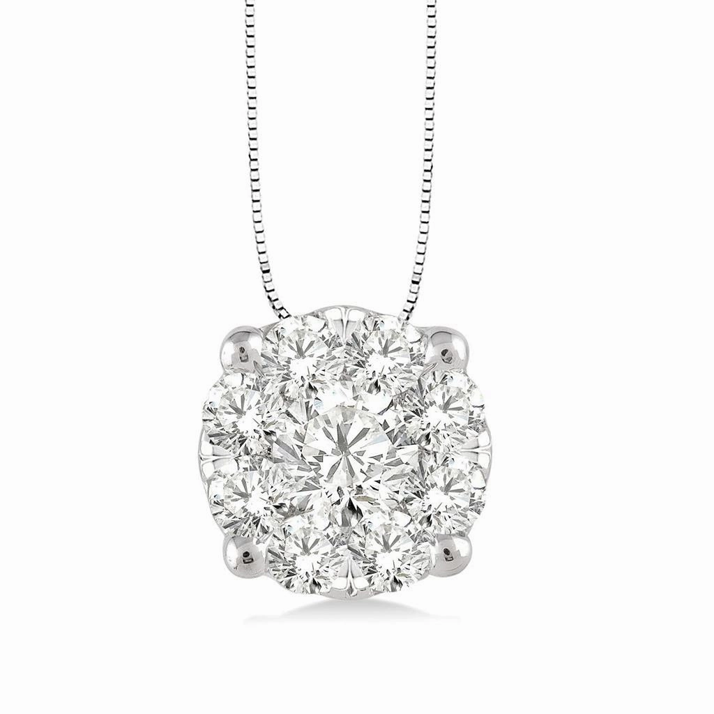 14K White Gold Lovebright Diamond Cluster Pendant Necklace