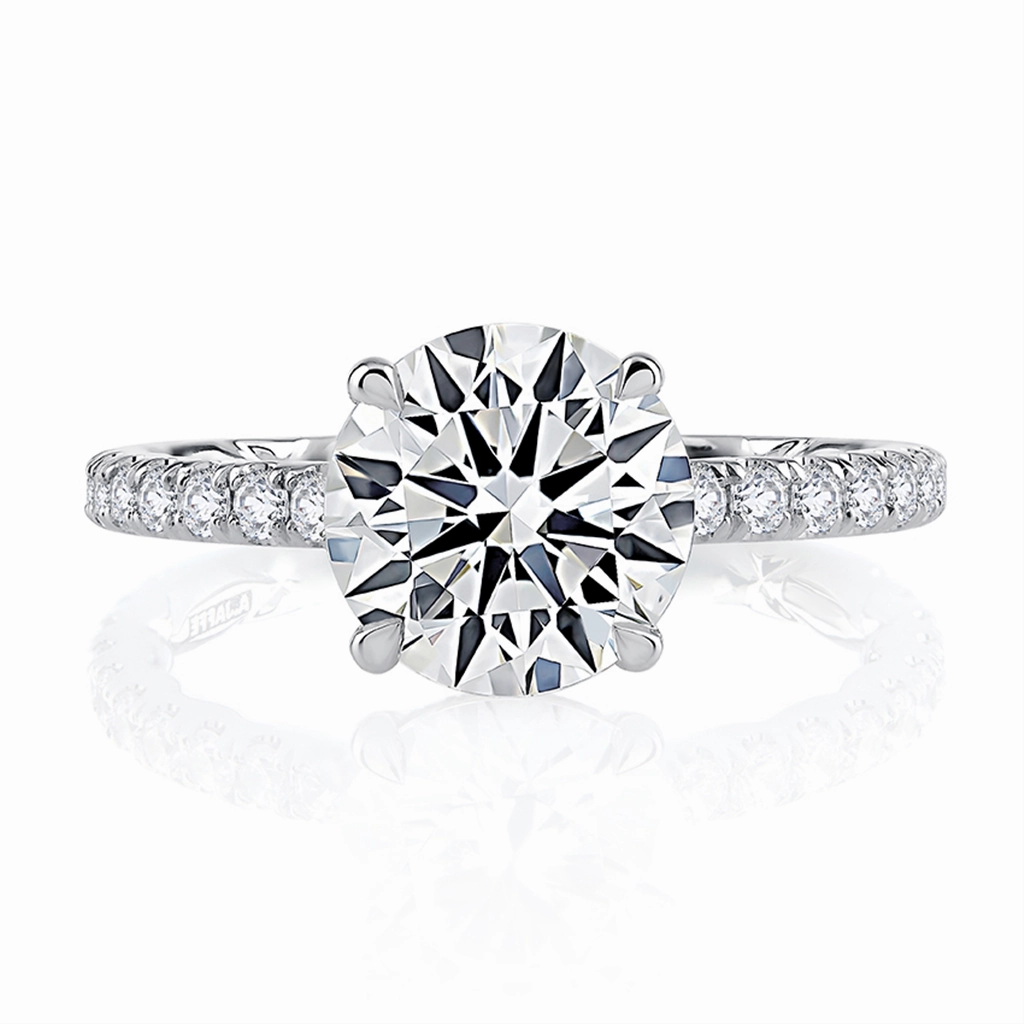 14K White Gold Round Quilted Diamond Engagement Ring