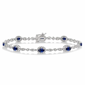 14K White Gold Sapphire And Diamond Fancy Link Bracelet
