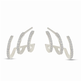 14K White Gold Triple Huggie Natural Diamonds Earrings