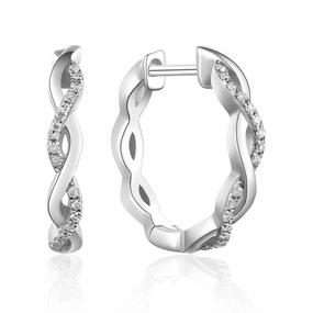 14K White Gold Twisted Diamond Hoop Earrings