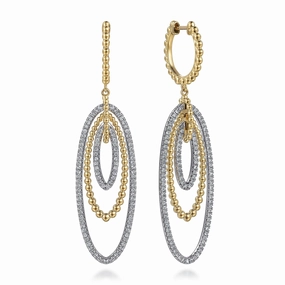 14K White Yellow Gold Multi Oval Diamond Bujukan Huggie Drop Earrings