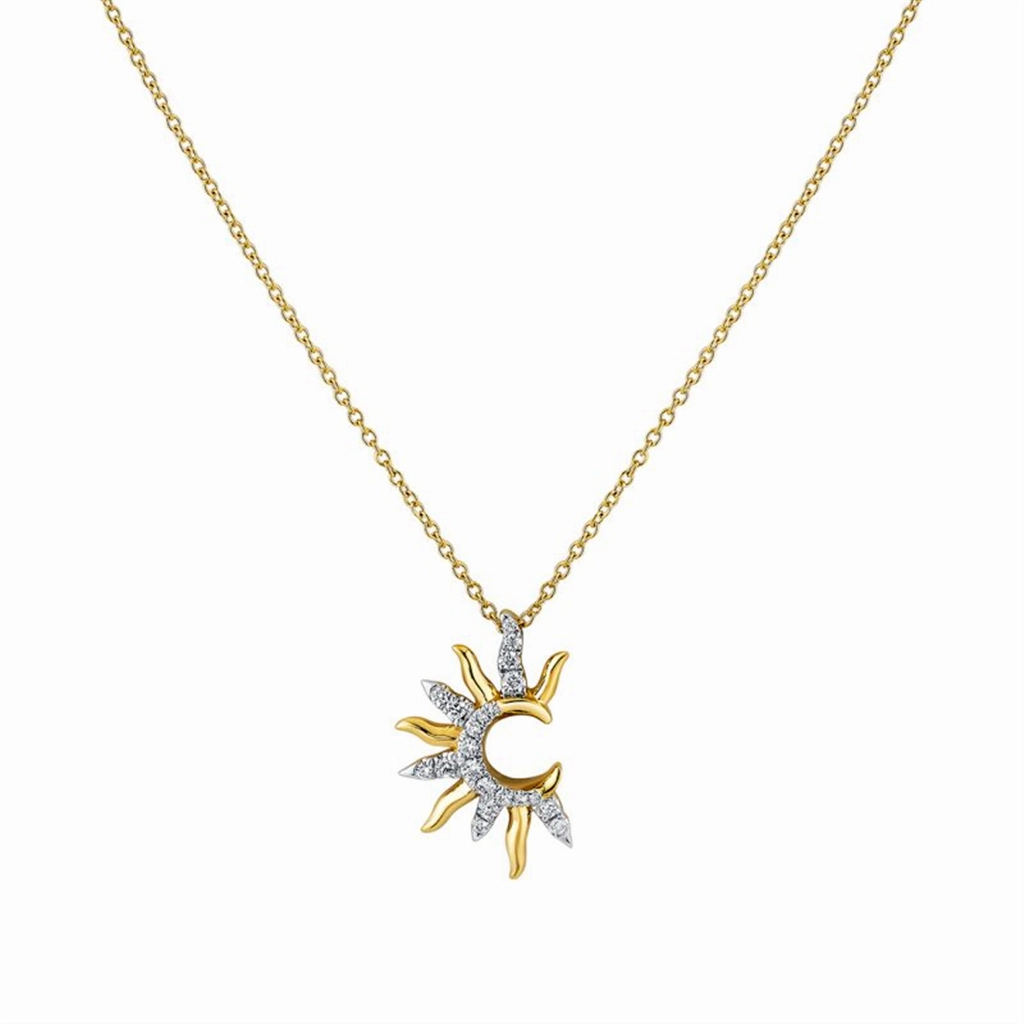14K Yellow And White Gold 'Solaz' Open Sun Diamond Pendant Necklace