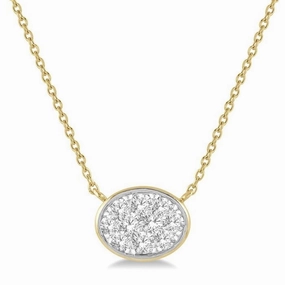 14K Yellow And White Gold East West Oval Shape 'Lovebright' Diamond Necklace