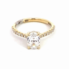 14K Yellow And White Gold Hidden Halo Oval Natural Diamonds Engagement Ring