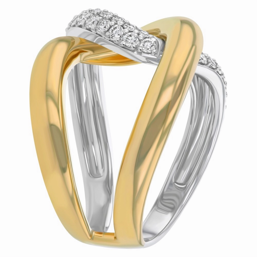 14K Yellow And White Gold Twisted Diamond Ring