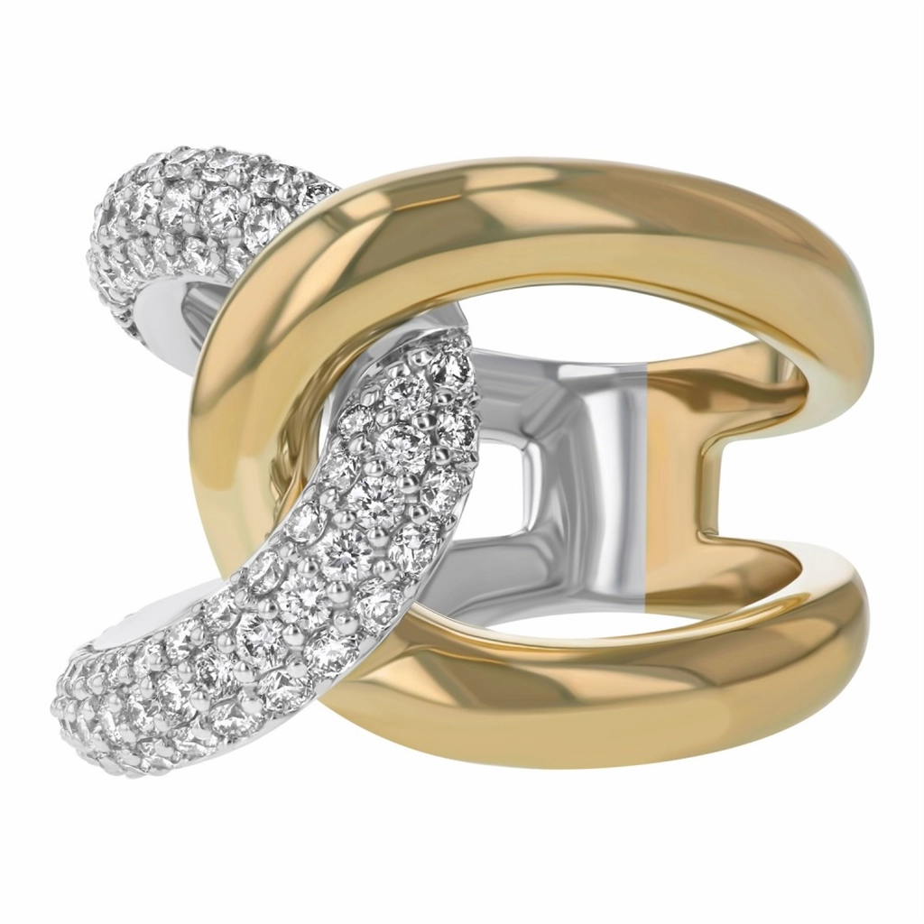 14K Yellow And White Gold Twisted Diamond Ring