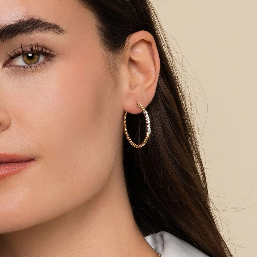 14K Yellow Gold 30mm Bujukan Diamond Classic Hoop Earrings