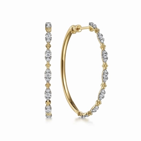 14K Yellow Gold 40mm Diamond Station Intricate Hoop Earrings