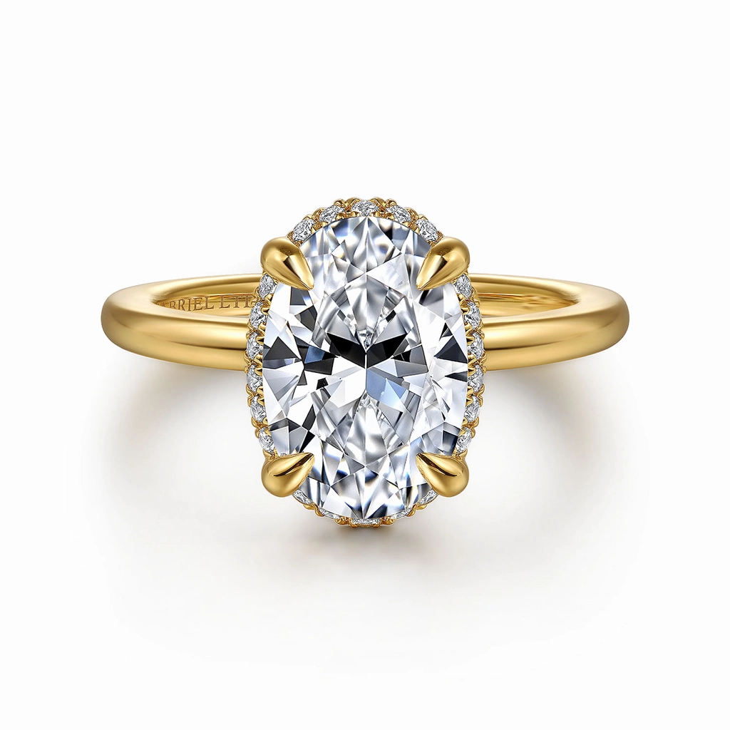 14K Yellow Gold 'Bonnie' Hidden Halo Oval Natural Diamonds Engagement Ring