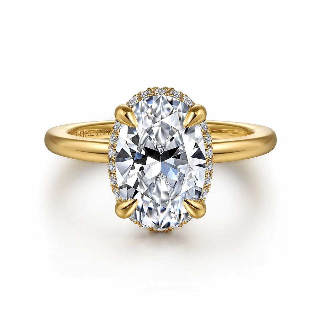 14K Yellow Gold 'Bonnie' Hidden Halo Oval Natural Diamonds Engagement Ring