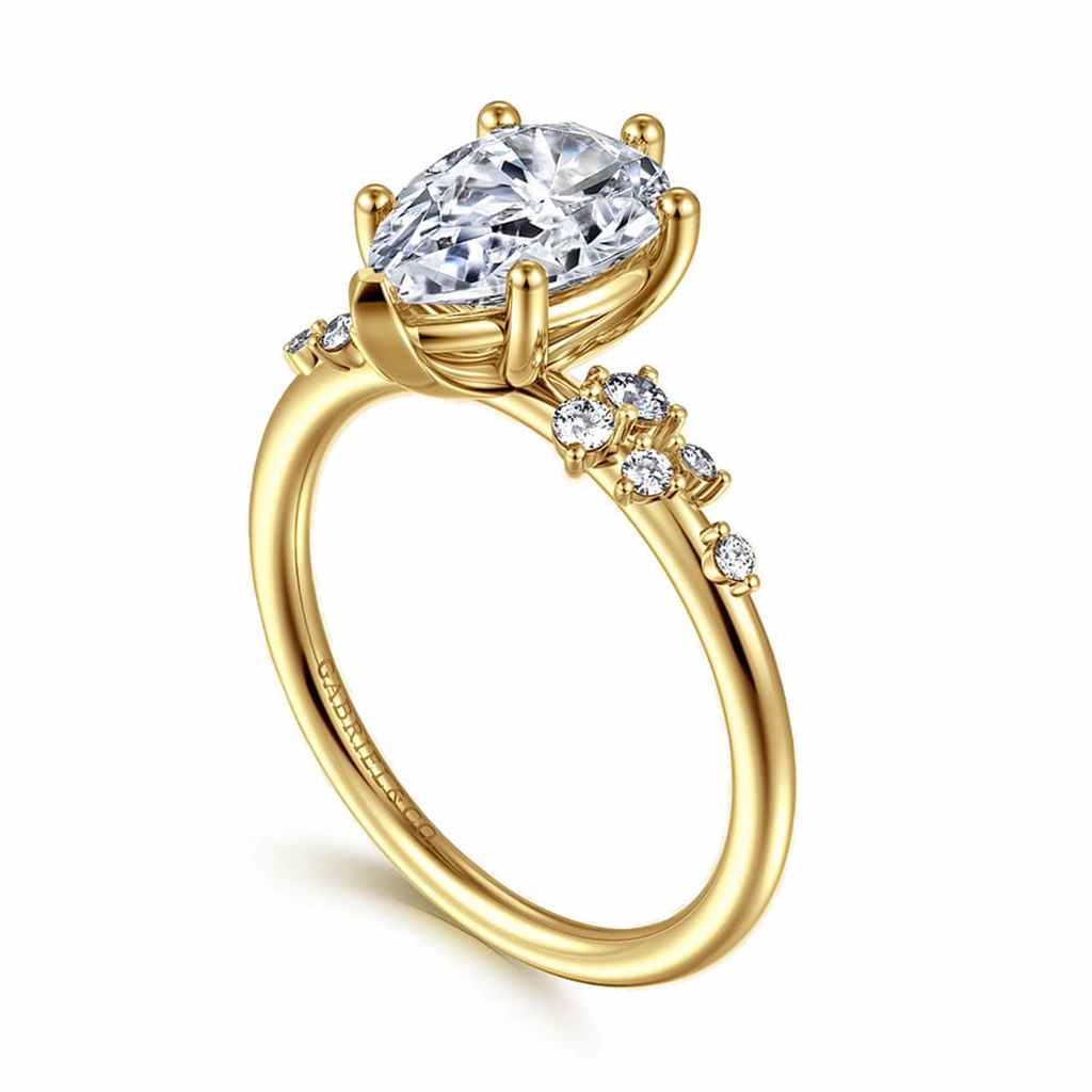 14K Yellow Gold 'Reena' Classic Pear Natural Diamonds Engagement Ring