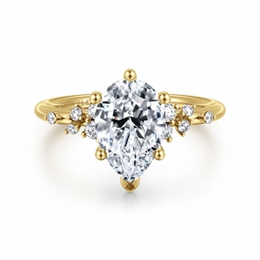 14K Yellow Gold 'Reena' Classic Pear Natural Diamonds Engagement Ring
