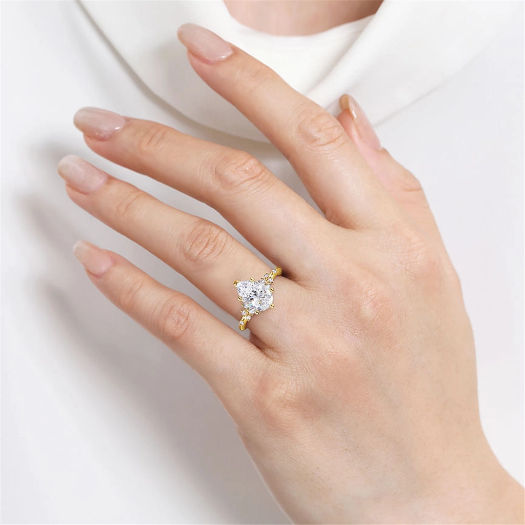 14K Yellow Gold 'Reena' Classic Pear Natural Diamonds Engagement Ring