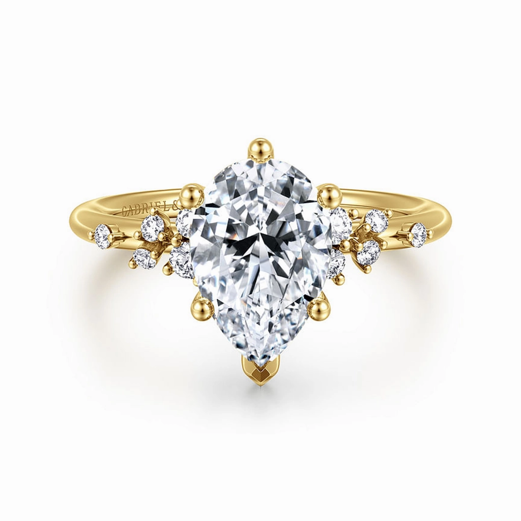 14K Yellow Gold 'Reena' Classic Pear Natural Diamonds Engagement Ring