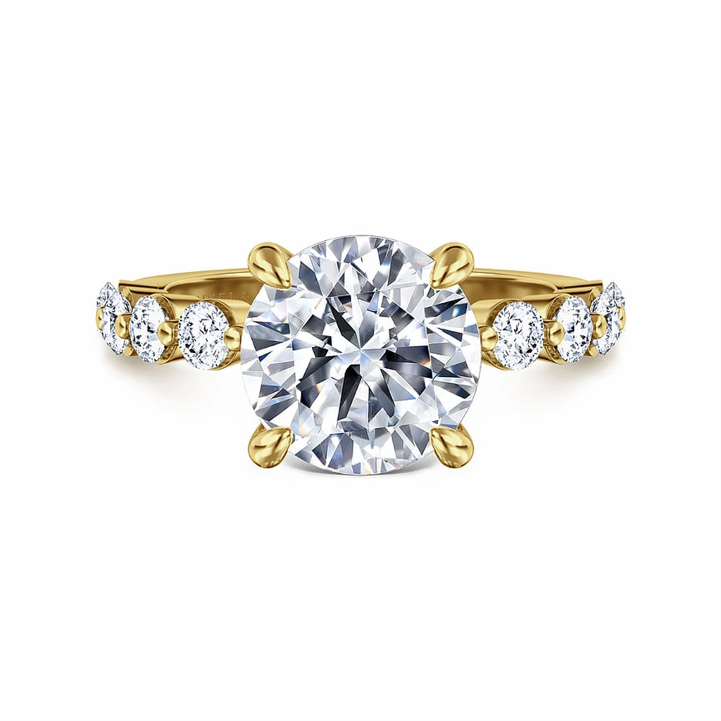 14K Yellow Gold 'Silvey' Classic Round Natural Diamonds Engagement Ring