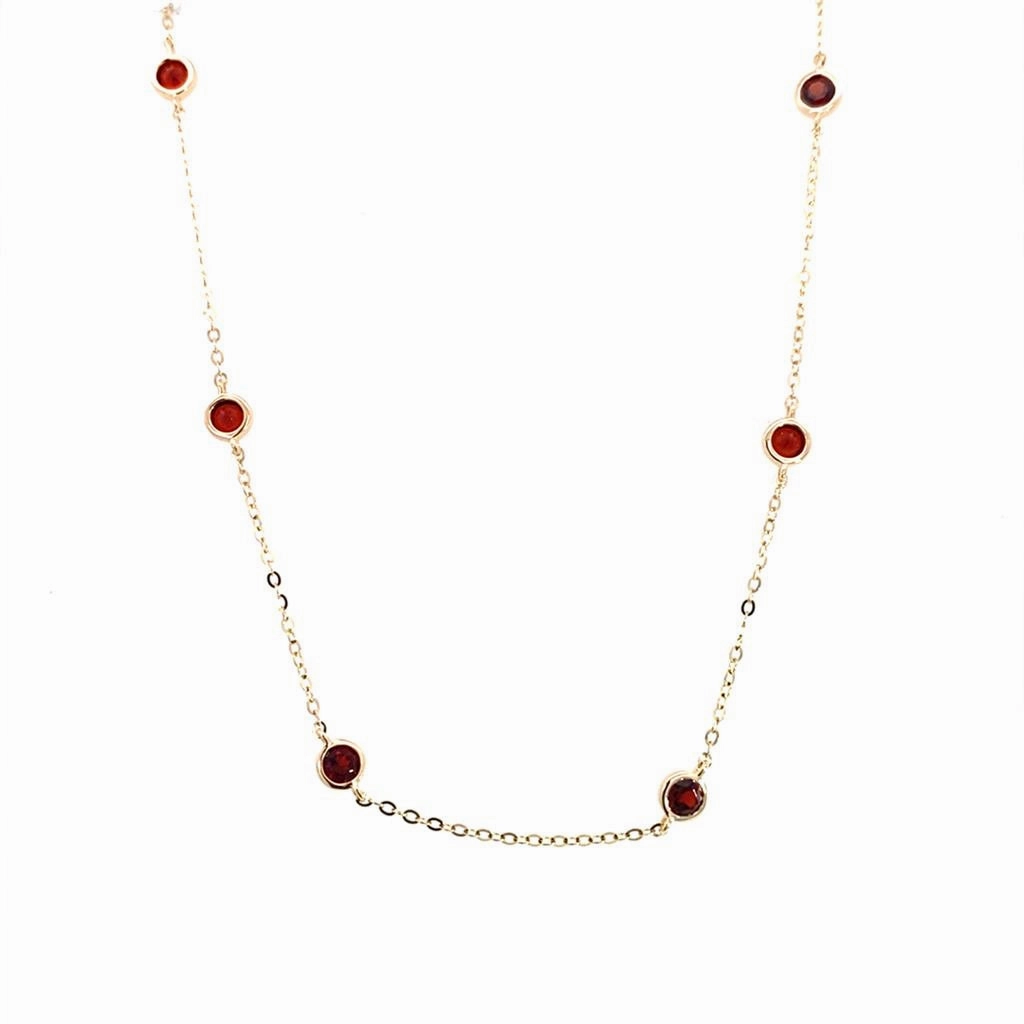 14K Yellow Gold Bezel Set Garnet Station Necklace