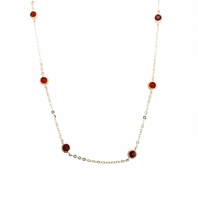 14K Yellow Gold Bezel Set Garnet Station Necklace