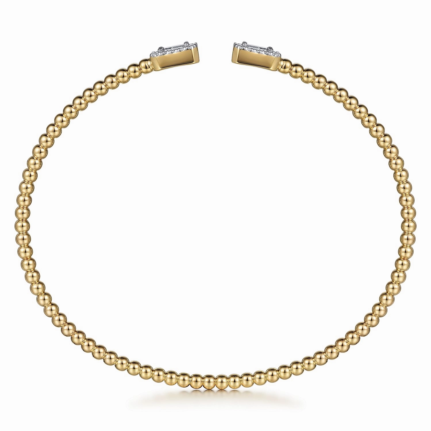 14K Yellow Gold Bujukan Open Cuff Bracelet with Diamond Baguettes