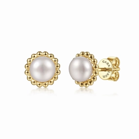14K Yellow Gold Bujukan Pearl Stud Earrings